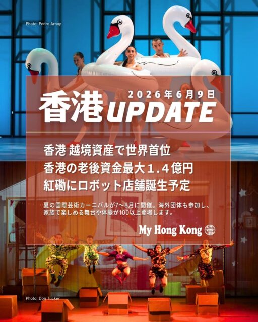 【香港UPDATE|2026年6月9日】
• 🌏 越境資産で世界首位
BCG報告で香港が初めてスイスを抜き、越境資産の世界最大拠点に。
• 💰 老後資金は最大1.4億円
HKRSAとWTW調査で、安心できる老後には最大710万HKDが必要と判明。
• 🤖 紅磡にロボット店舗誕生
香港AI企業が紅磡に全自動ロボット店を開設予定、AI社会実装が加速。
• 📉 龍豐集団IPO急落
初日株価が公開価格比34.7%安、暗盤の乱高下が投資家心理を冷却。
• ⛵ 粤港澳ヨット自由行開始
大湾区9都市でヨット往来が解禁、観光と製造業に新たな追い風。
• 🌧️ 今年初の黒雨発令
6月8日に黒雨警告、沙田で1時間100mm超の豪雨を観測し警戒強化。
• 🎭 国際芸術カーニバル開幕
7〜8月に100以上の公演、海外団体も参加する夏の大型文化イベント。
【My Hong Kong】https://my-hkg.com/
#HongKong #香港 #MyHongKong #迷香港 #香港ライフ